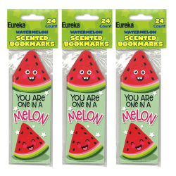 Eureka Bookmarks, 2" x 6", Watermelon Scented, 24 Per Pack, Set Of 3 Packs