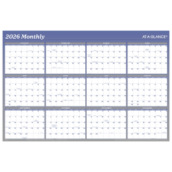 AT-A-GLANCE® 2026 Vertical Horizontal Reversible Erasable Yearly Wall Calendar, Blue, Large, 24" x 36"