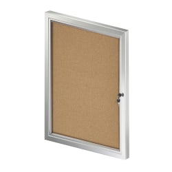Azar Displays Enclosed Cork Bulletin Board With Lock And Key, Brown, 29-3/4" x 23", Silver Aluminum Frame