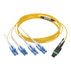 Tripp Lite MTP/MPO (APC) to 8xLC (UPC) Singlemode Breakout Patch Cable, 40/100 GbE, QSFP+ 40GBASE-PLR4, Plenum, Yellow, 1 m (3.3 ft.)