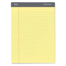 Office Depot® Brand Professional Writing Pads, 8 1/2" x 11 3/4", Legal/Wide Ruled, Canary, 100 Sheets