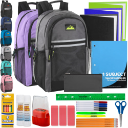 Summit Ridge Multi-Pocket Reflective Backpacks With 30-Piece School Supply Kits, Assorted Colors, Total Qty 12