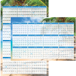 2026 Office Depot® Brand Reversible Erasable Wall Calendar, 24" x 36", Paradise, January to December