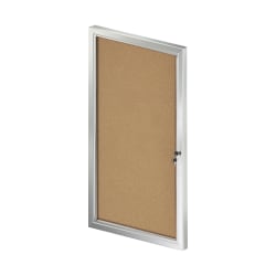 Azar Displays Enclosed Cork Bulletin Board With Lock And Key, Brown, 42-5/16" x 23", Silver Aluminum Frame
