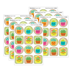TREND Stinky Stickers, Sweet Succulents, Strawberry Scent, 48 Per Pack, Set Of 6 Packs