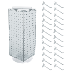 Azar Displays 4-Sided Revolving Pegboard Display With Hooks, 21"H x 8"W x 8"D, Clear