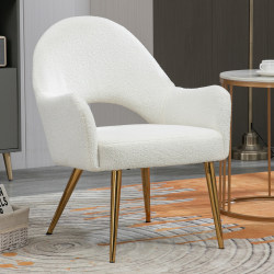 Glamour Home Azael Boucle Fabric Accent Chair, White/Gold
