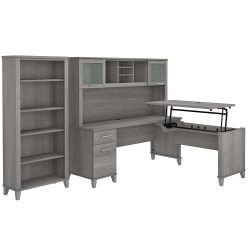 Bush Furniture Somerset 72"W 3-Position Sit-To-Stand L-Shaped Desk With Hutch And Bookcase, Platinum Gray, Standard Delivery