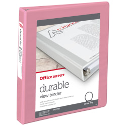 Office Depot® Brand 3-Ring Durable View Binder, 1" Round Rings, Pink
