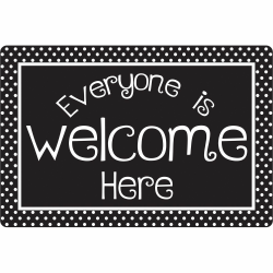 Ashley Smart Poly Original Fun Welcome Mat - Floor, Classroom, Student - 15.50" x 23.50"- Everyone is Welcome Here, BK/WE Dots - Multicolor - 1 Each