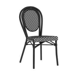 Flash Furniture Lourdes Indoor/Outdoor Commercial Thonet Bistro Stacking Chair, PE Rattan and Aluminum Frame, Black & White/Black Frame