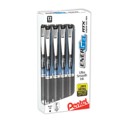 Pentel® EnerGel RTX Rollerball Pens, Fine Point, 0.5mm, Black Barrell, Black Ink, Pack of 12