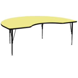 Flash Furniture Kidney Thermal Laminate Activity Table With Short Height-Adjustable Legs, 25-1/8"H x 48"W x 72"D, Yellow