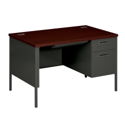 HON® Metro Classic 48"W Single-Pedestal Computer Desk, Mahogany/Charcoal