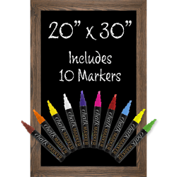 Excello Global Products Wall-Mounted Magnetic Chalkboard Sign, Porcelain, 30" x 20", Black, Brown Wood Frame