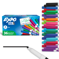 EXPO® Dry Erase Markers, Whiteboard Markers with Low Odor Ink, Fine Tip, Assorted Vibrant Colors, 36 Count