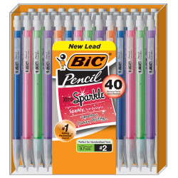 BIC® Xtra-Sparkly Number 2 Mechanical Pencils With Erasers, 0.7 mm, Assorted Barrel Colors, Pack Of 40 Pencils