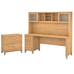 Bush Furniture Somerset 72"W Office Desk With Hutch And Lateral File Cabinet, Maple Cross, Standard Delivery