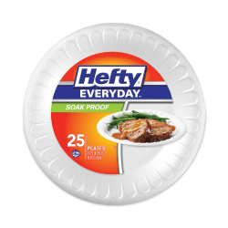 Hefty® Soak Proof Foam Plates, 10-1/4", White, Pack Of 25 Plates