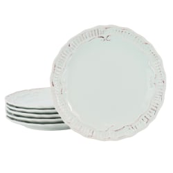 Modern Southern Home Capri 6-Piece Stoneware Embossed Dessert Plate Set, 9", Egg Blue
