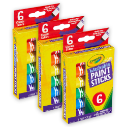 Crayola Washable Paint Sticks, 8 mL, Assorted, Pack Of 6 Paints, Set Of 3 Packs