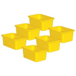 Teacher Created Resources Small Plastic Storage Bins, 5"H x 11-3/8"W x 7-3/4"D, Yellow, Pack Of 6