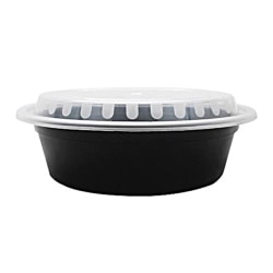 Karat Round Plastic Takeout Food Containers With Lids, 24 Oz, Black, Case Of 150 Sets