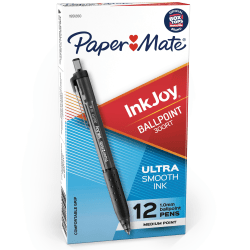 Paper Mate® InkJoy™ 300 RT Retractable Pens, Medium Point, 1.0 mm, Translucent Black Barrels, Black Ink, Pack Of 12