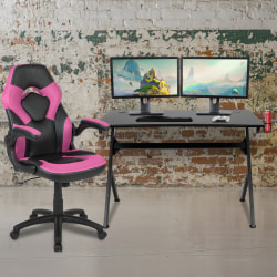 Flash Furniture Gaming Desk And Racing Chair Set With Cup Holder, Headphone Hook & 2 Wire Management Holes, Pink