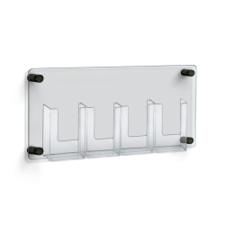 Azar Displays 4-Pocket Bifold/Trifold Wall-Mounted Brochure Holder With Stand-Off Caps, 11"H x 23"W x 1-1/2"D, Clear/Black