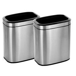 Alpine Industries Stainless Steel Rectangular Liner Open Top Trash Cans, 5.3 Gallons, Silver, Pack Of 2 Cans