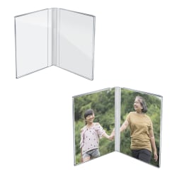 Azar Displays Side By Side Acrylic Frame Double Photo Holders, 7"H x 10"W x 3-7/16"D, Clear, Set Of 2 Holders