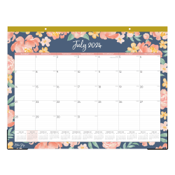 2024-2025 Blue Sky Kayla Academic Monthly Desk Pad Planning Calendar, 22" x 17", Navy, July to June