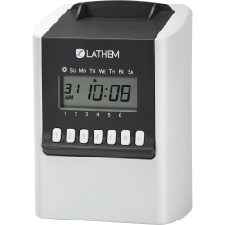 Lathem Calculating Electronic Time Clock, 100 Employees, 6-15/16"H x 5-1/4"W x 9-5/8"D, Gray, 700E