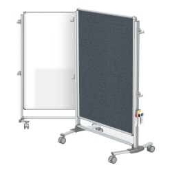 Ghent Nexus Jr. Partition Double-Sided Mobile Magnetic Whiteboard/Bulletin Board, 46 1/4" x 34 1/4", Gray Fabric/Silver Aluminum Frame
