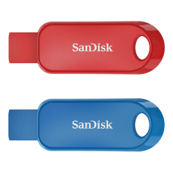 Sandisk Cruzer Snap USB Flash Drive Pack of 2, 32GB, Red and Blue