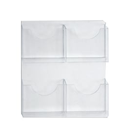Azar Displays 4-Pocket Wall-Mount Brochure Holders, 21-1/2" x 18-7/8", Clear, Pack Of 2 Holders