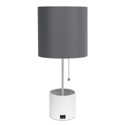 Simple Designs Hammered Metal Organizer Table Lamp, 18-1/2"H, Gray Shade/White Base