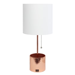 Simple Designs Hammered Metal Organizer Table Lamp, 18-1/2"H, White Shade/Rose Gold Base