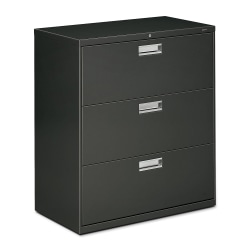 HON® 600 36"W Lateral 3-Drawer Standard File Cabinet With Lock, Metal, Charcoal