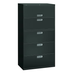 HON® 600 36"W x 18"D Lateral 5-Drawer File Cabinet With Lock, Charcoal