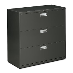 HON® 600 42"W Lateral 3-Drawer Standard File Cabinet With Lock, Metal, Charcoal