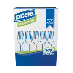 Dixie® Plastic Utensils, Medium-Weight Forks, White, Box Of 100 Forks