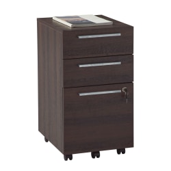 Realspace® Trezza 19"D Vertical 3-Drawer Mobile File Cabinet, Warm Walnut