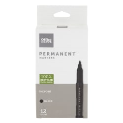 Office Depot® Brand Permanent Markers, Fine Point, 100% Recycled Plastic Barrel, Black Ink, Pack Of 12