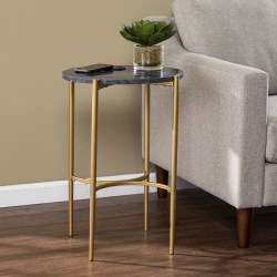 SEI Clarvin Side Table With Wireless Charging Station, 24-1/4"H x 16-1/2"W x 13-1/2"D, Black