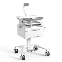 Mount-It! MedHub Mobile Medical Cart Workstation With Drawers And Tablet Arm, White/Gray
