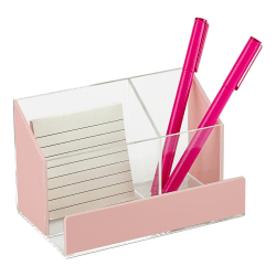 Realspace® Acrylic Desk Organizer, 3-7/16"H x 6"W x 3-5/8"D, Clear/Pink
