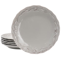 Modern Southern Home Capri 6-Piece Stoneware Embossed Dinner Plate Set, 11", Gray