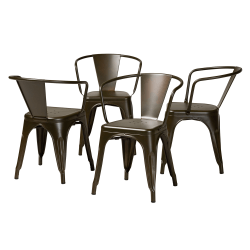 Baxton Studio Ryland Metal Dining Chairs, Gunmetal/Brown, Set Of 4 Chairs